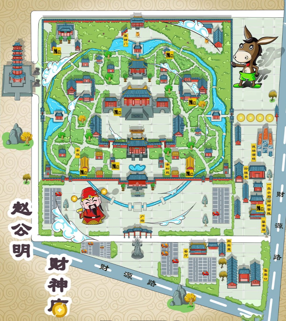 德庆寺庙类手绘地图